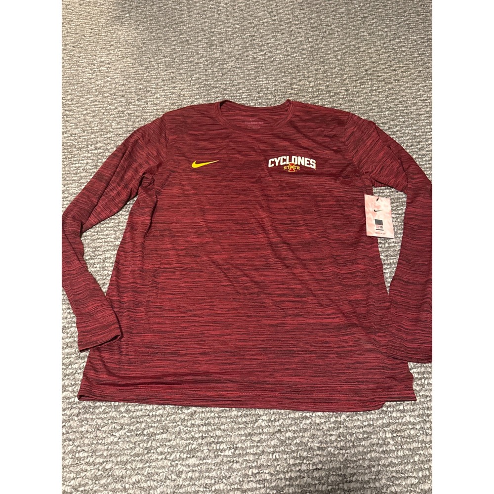 Nike‎ Iowa State Cyclones Dri-FIT Long Sleeve Shirt Mens Large Red Space Dye NWT